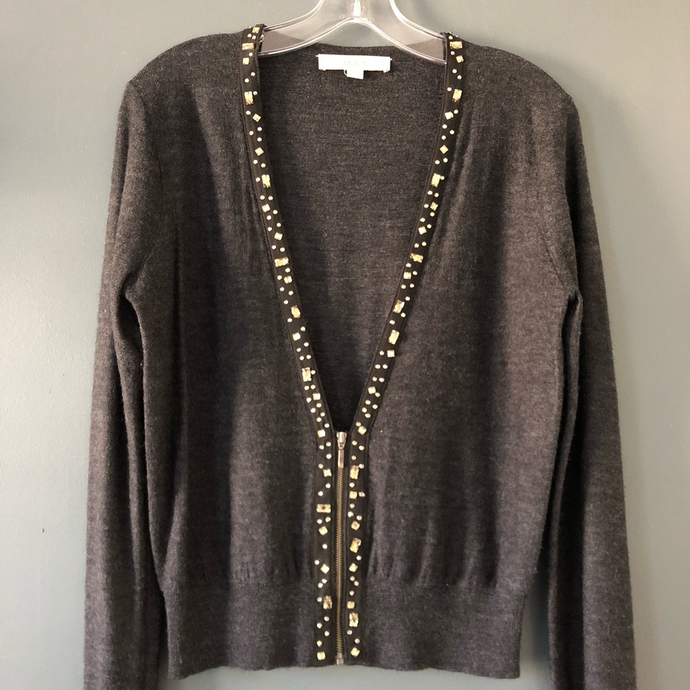 Loft Merino Wool Rhinestone Cardigan
